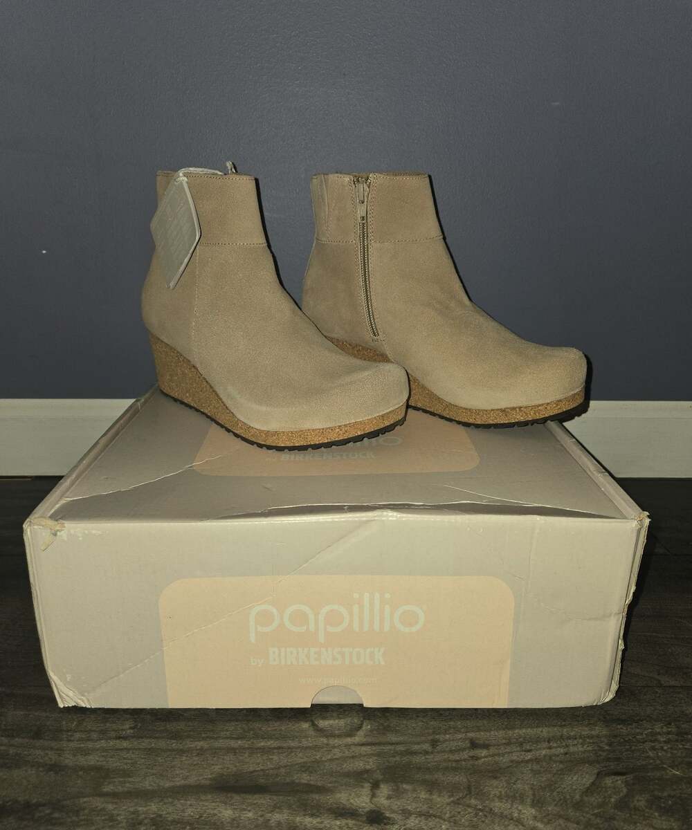New Birkenstock papillio ebba wedge booties warm sand sz 37